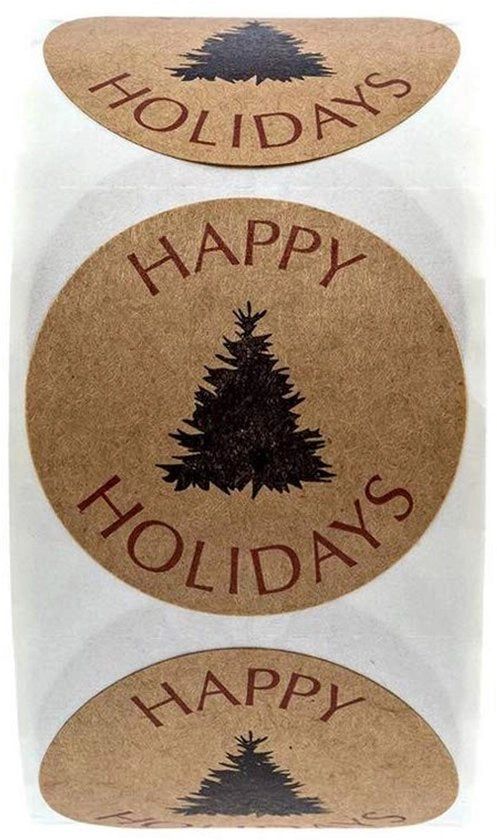 Sticker di Albero di Natale 500 Pezzi - Buone Feste - Etichette Sferiche - Carta Carta Kraft - Etichette Decorative per Regali - Facili da Applicare