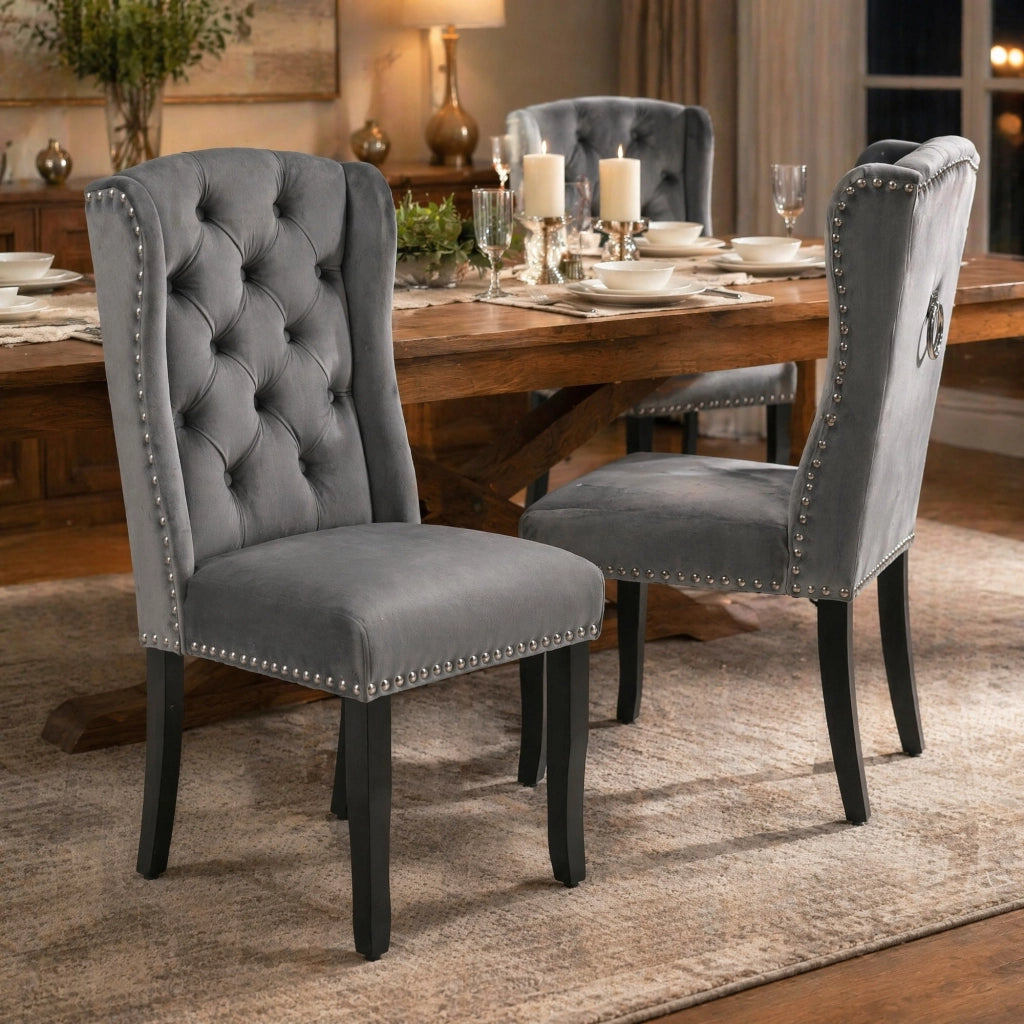 SEDIA da pranzo in velluto grigio Set da 2 pezzi con gambe in quercia