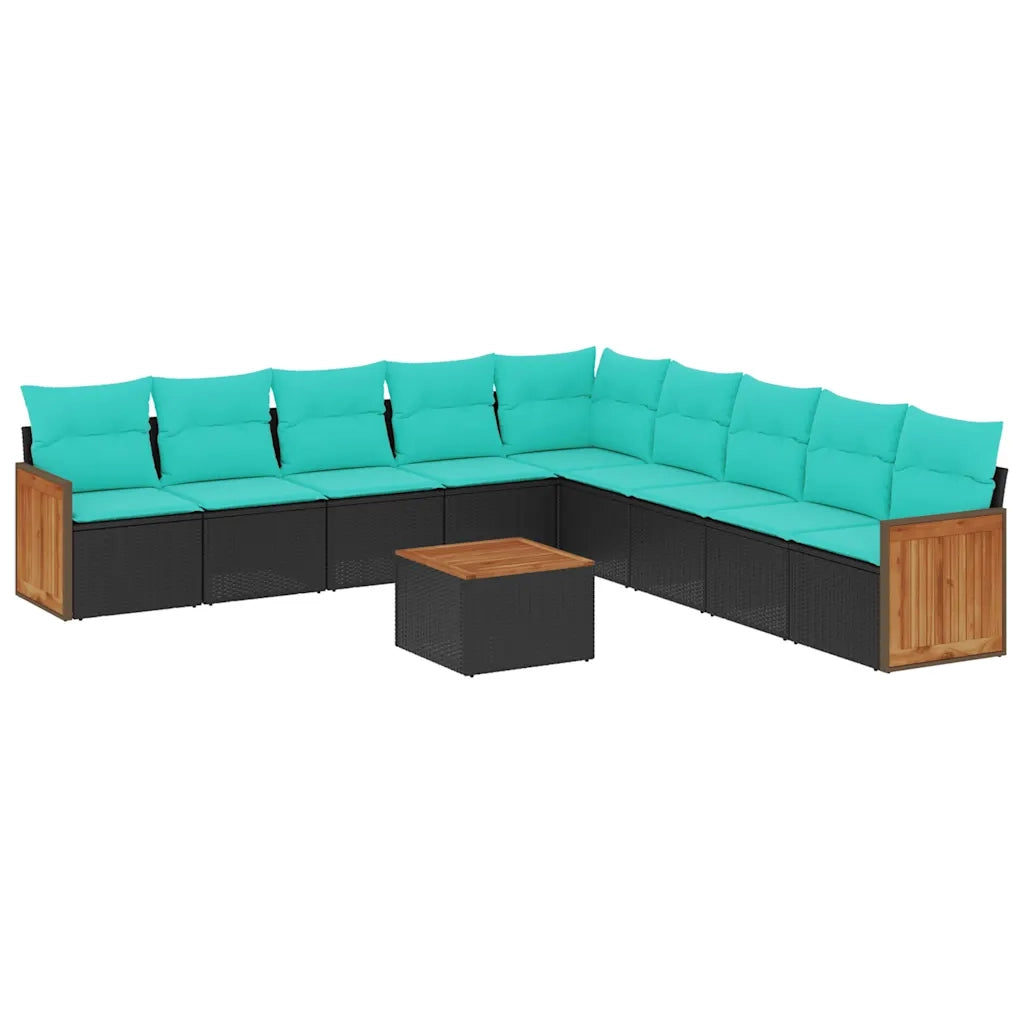 Set Divani da Giardino 10 pz con Cuscini Nero in Polyrattan 3227744