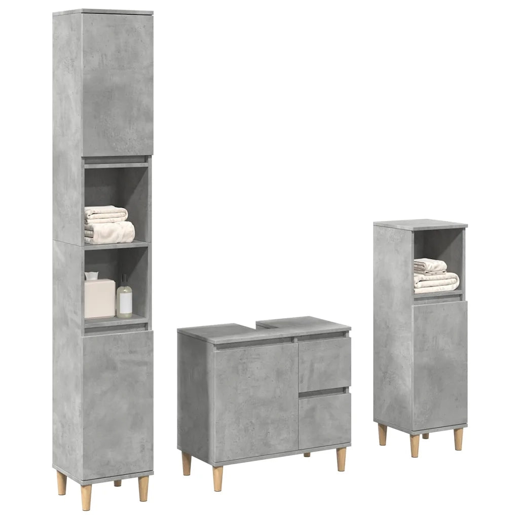 Set Mobili da Bagno 3 pz Grigio Cemento in Legno Multistrato 3324945