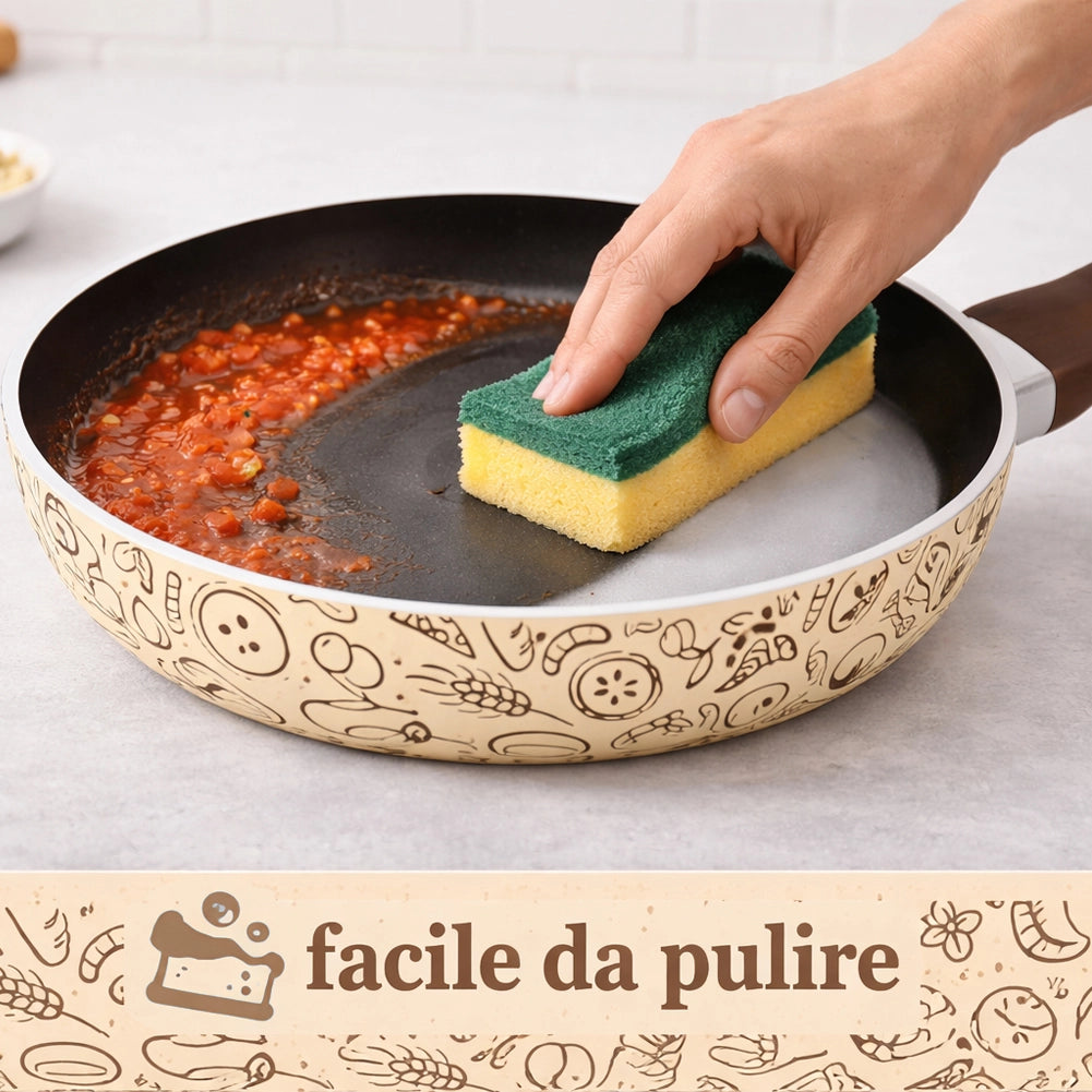 Tris Padelle Pastella 20-24-28 cm Antiaderente Manico Soft Touch Made in Italy