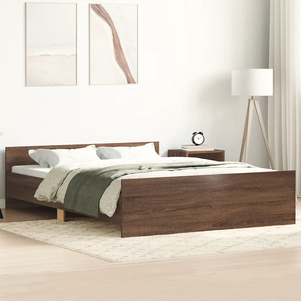 Letto matrimoniale | Letto per adulti | Giroletto con Testiera e Pediera Rovere Marrone 135x190 cm