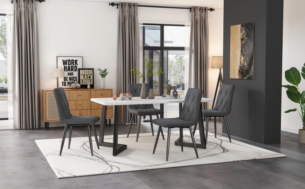 Sedie da pranzo (set da 4), grigio scuro, 4 set di sedie imbottite di design, sedie da pranzo in twill di lino, sedie da cucina con schienale, sedute