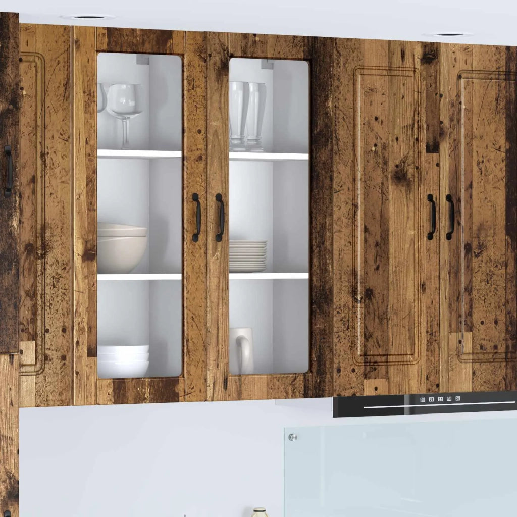 Pensile da cucina | Mobile in vetro da parete PORTO Legno vecchio 40 x 31 x 100 cm