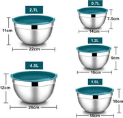 Bowl di insalata in acciaio inossidabile con coperchio ermetico, 5-delicato