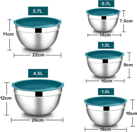 Bowl di insalata in acciaio inossidabile con coperchio ermetico, 5-delicato