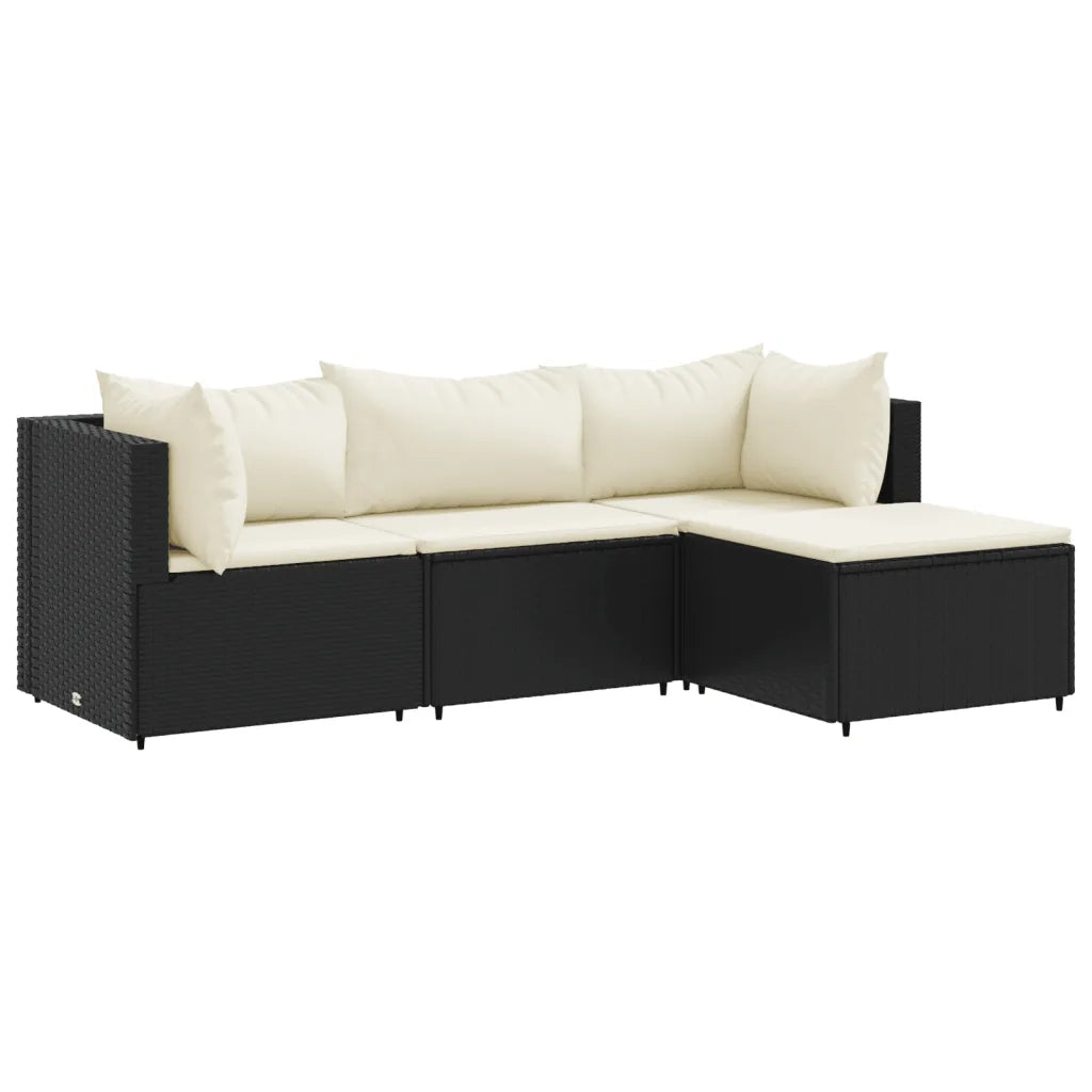 Set Divani da Giardino 4 pz con Cuscini Nero in Polyrattan