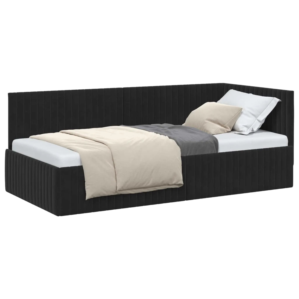 Letto singolo | Letto per adulti | Cornice del letto ad angolo Nero 90 cm x 200 cm Velluto