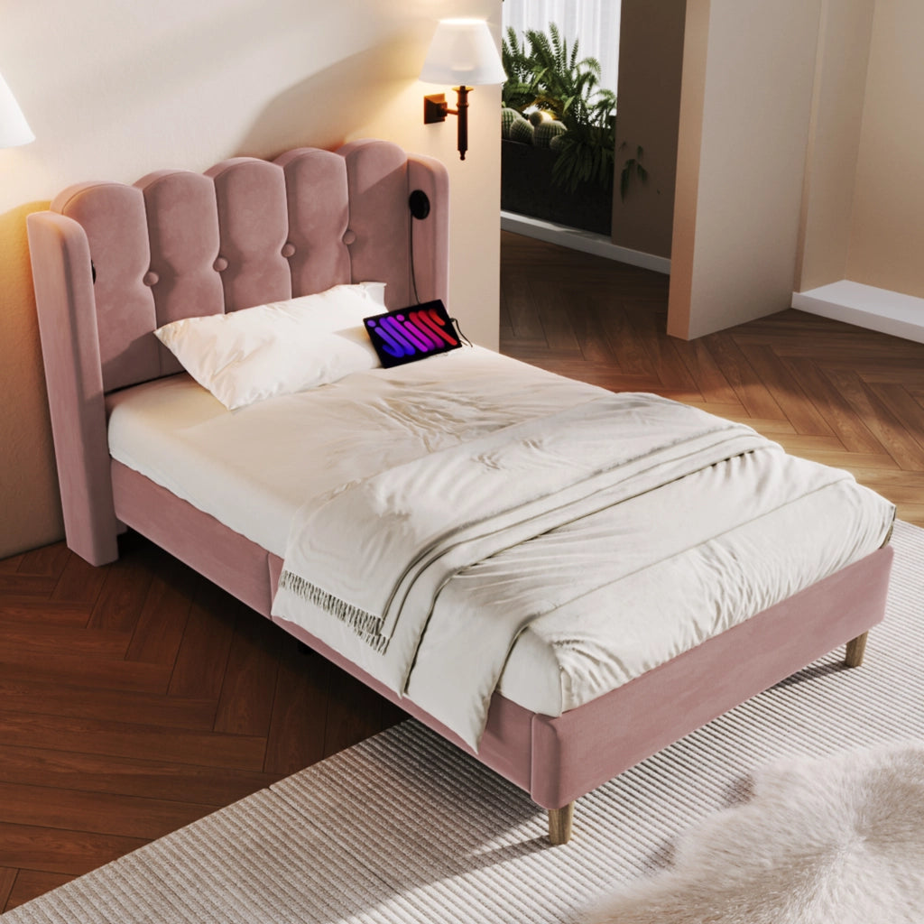 letto imbottito velluto rosa 90 x 200 cm