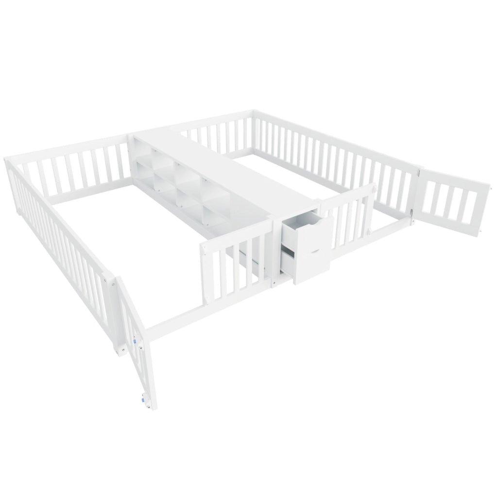 Letto multifunzione per bambini 90x200 cm con 2 posti, cassetti e scaffale