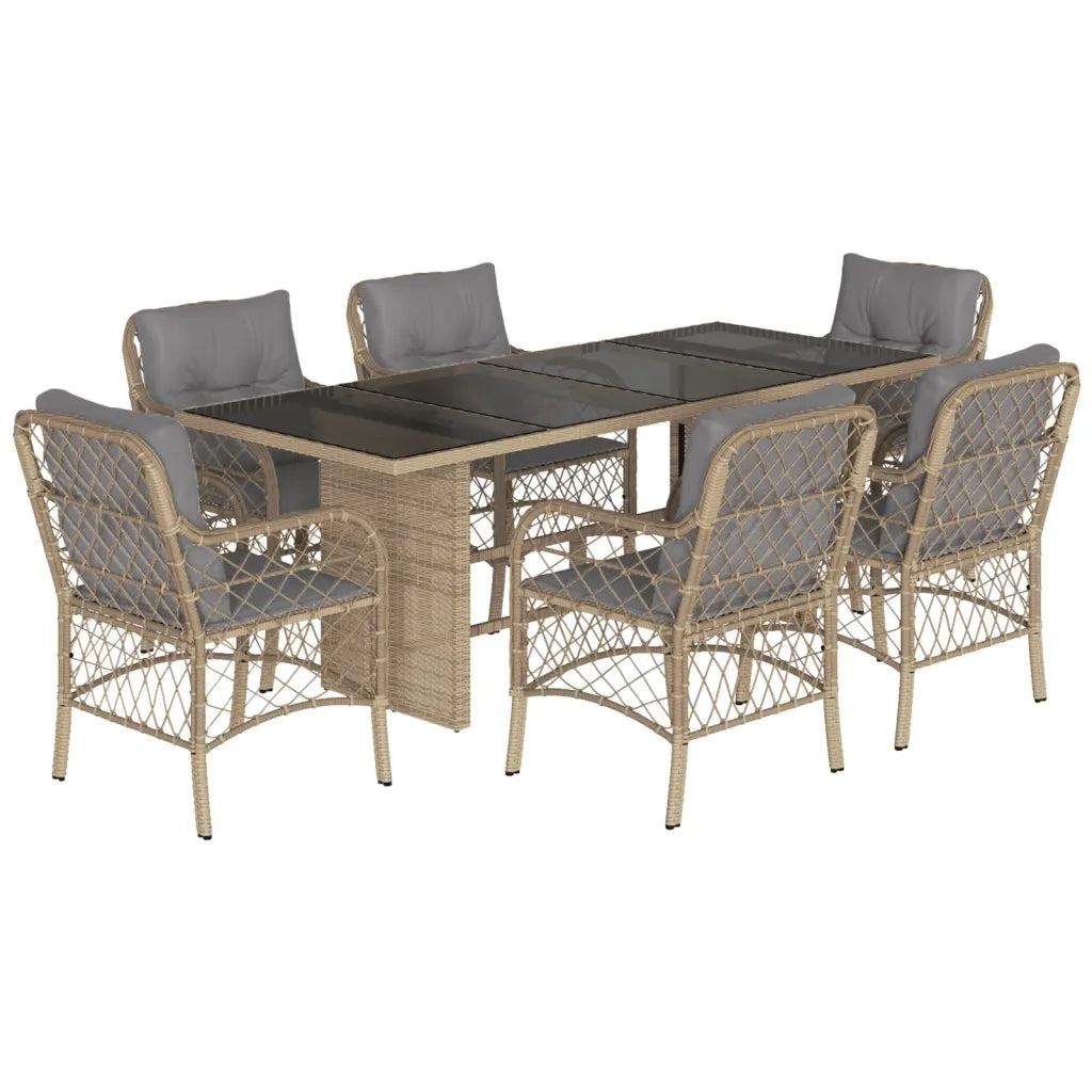 Set Pranzo da Giardino 7 pz con Cuscini Beige Misto Polyrattan
