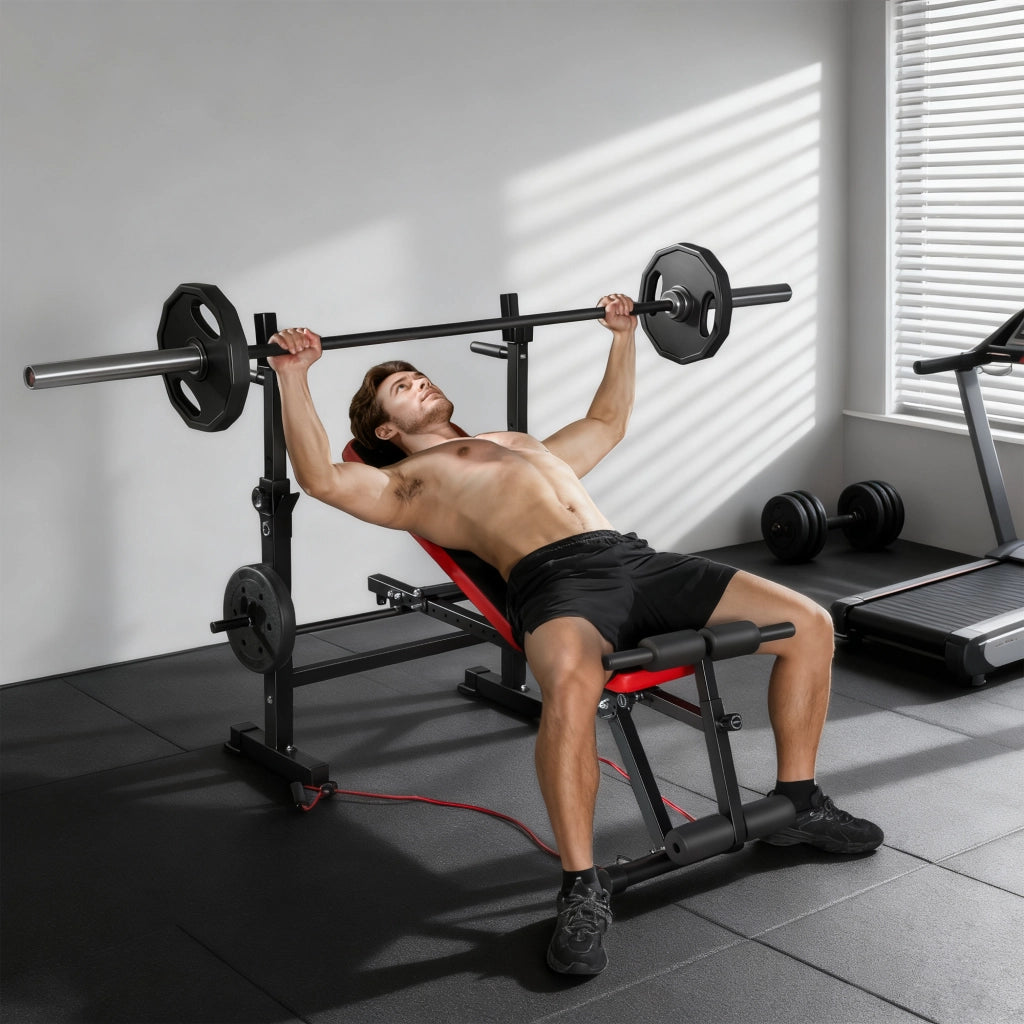 Panca multifunzione per allenamento ¨C Xylo ¨C con schienale regolabile e supporto pesi 147x109x122cm nero