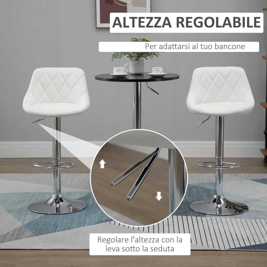 Sgabello Alto Girevole ¨C Xylo ¨C Altezza Regolabile, Metallo, Finta Pelle, Bianco, 46x48x83-104cm
