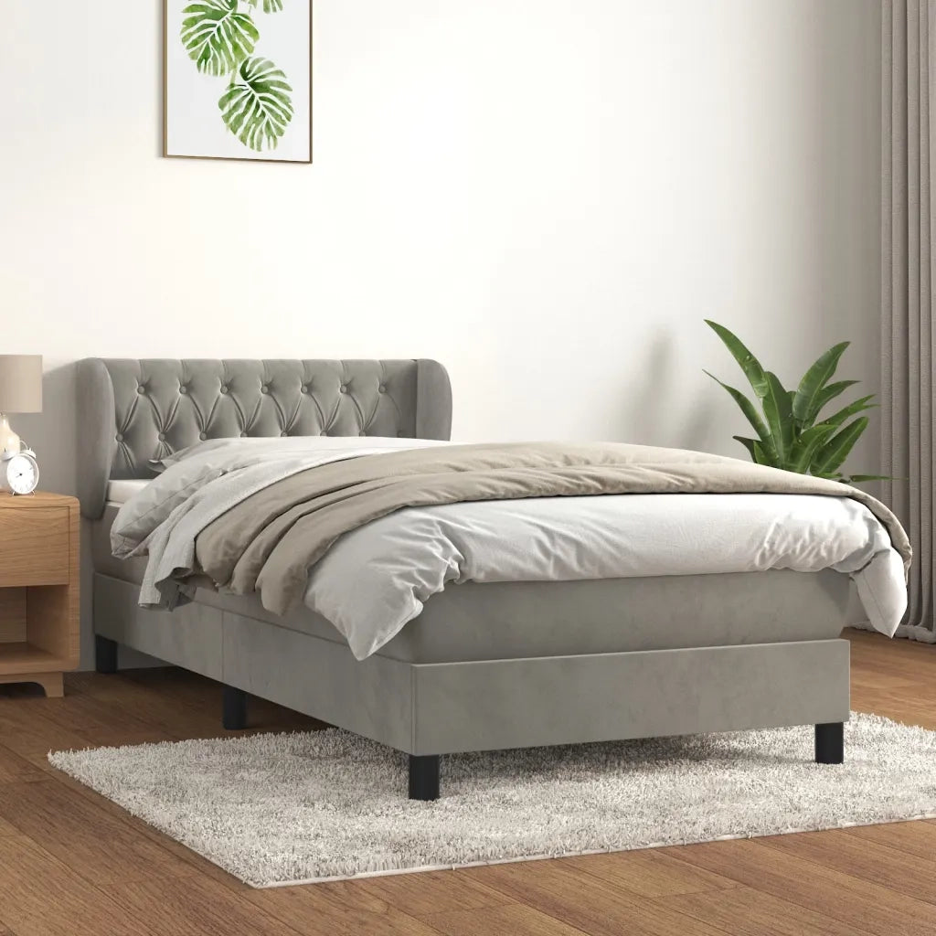 Letto singolo | Letto per adulti | Giroletto a Molle con Materasso Grigio Chiaro 100x200cm Velluto