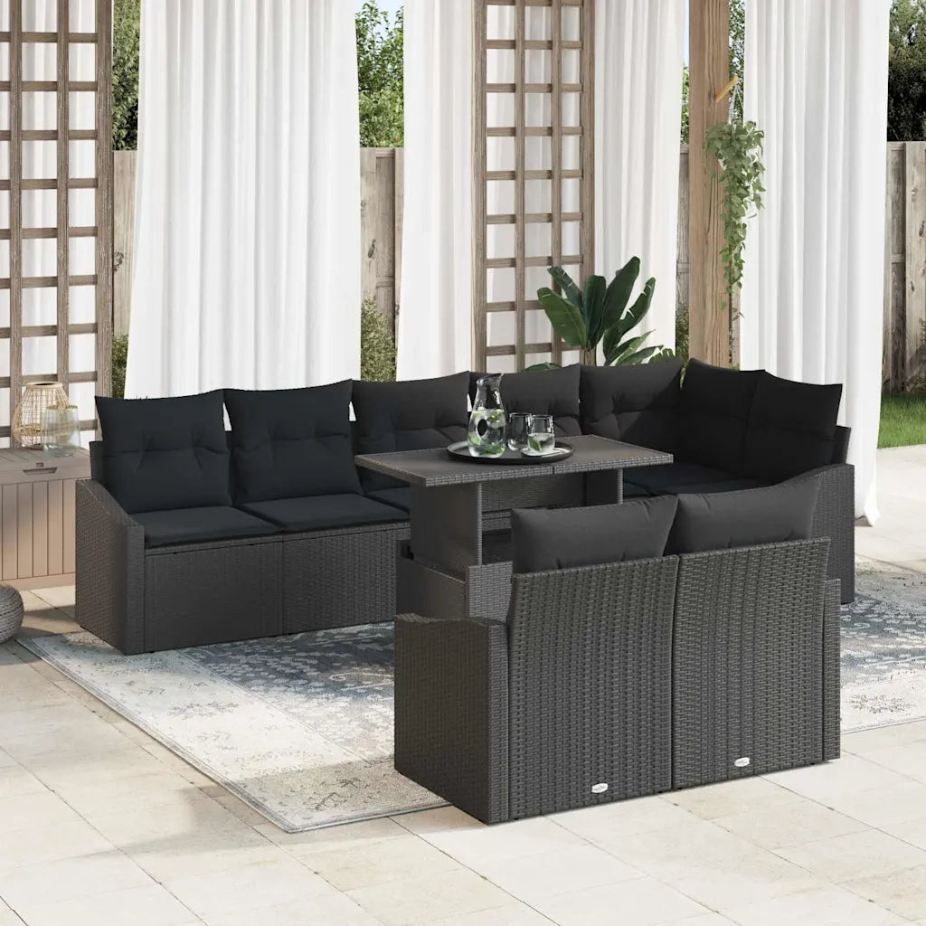 Set Divano da Giardino con cuscino con archiviazione 9 pcs Nero