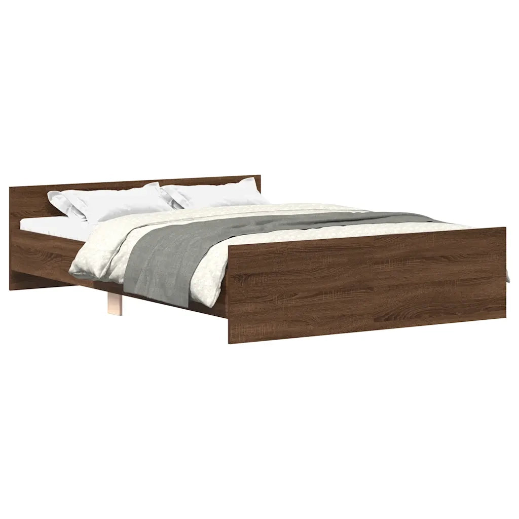 Letto matrimoniale | Letto per adulti | Giroletto con Testiera e Pediera Rovere Marrone 135x190 cm