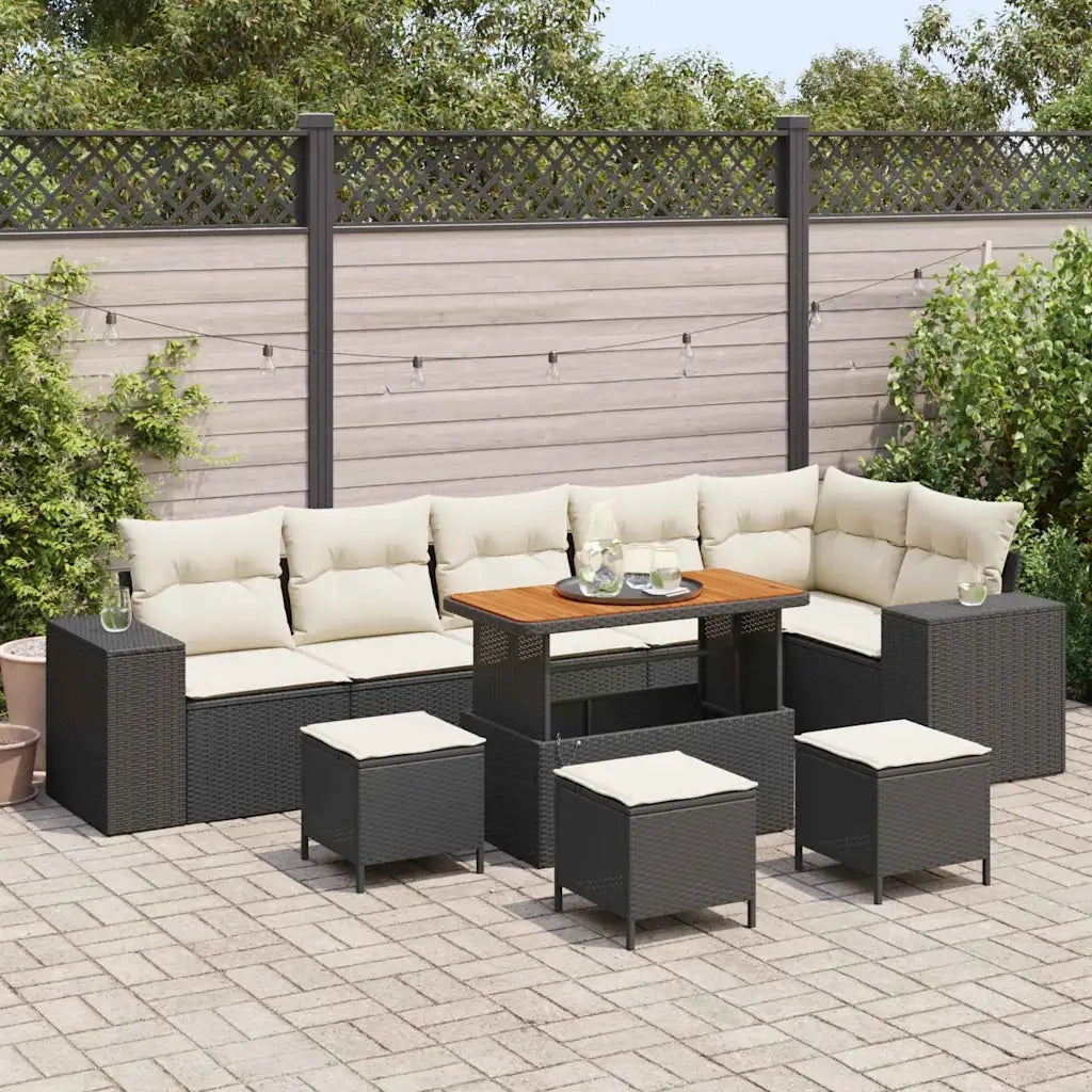 Set Divano da Giardino 10 pcs Nero e Crema polyrattan 3363980