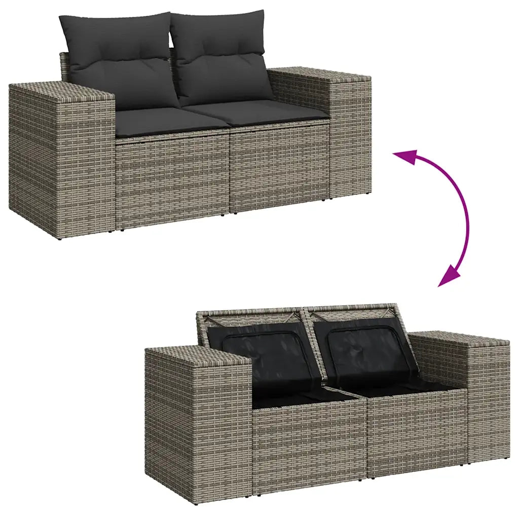 Set Divano da Giardino 9 pz con Cuscini Grigio in Polyrattan 3325746