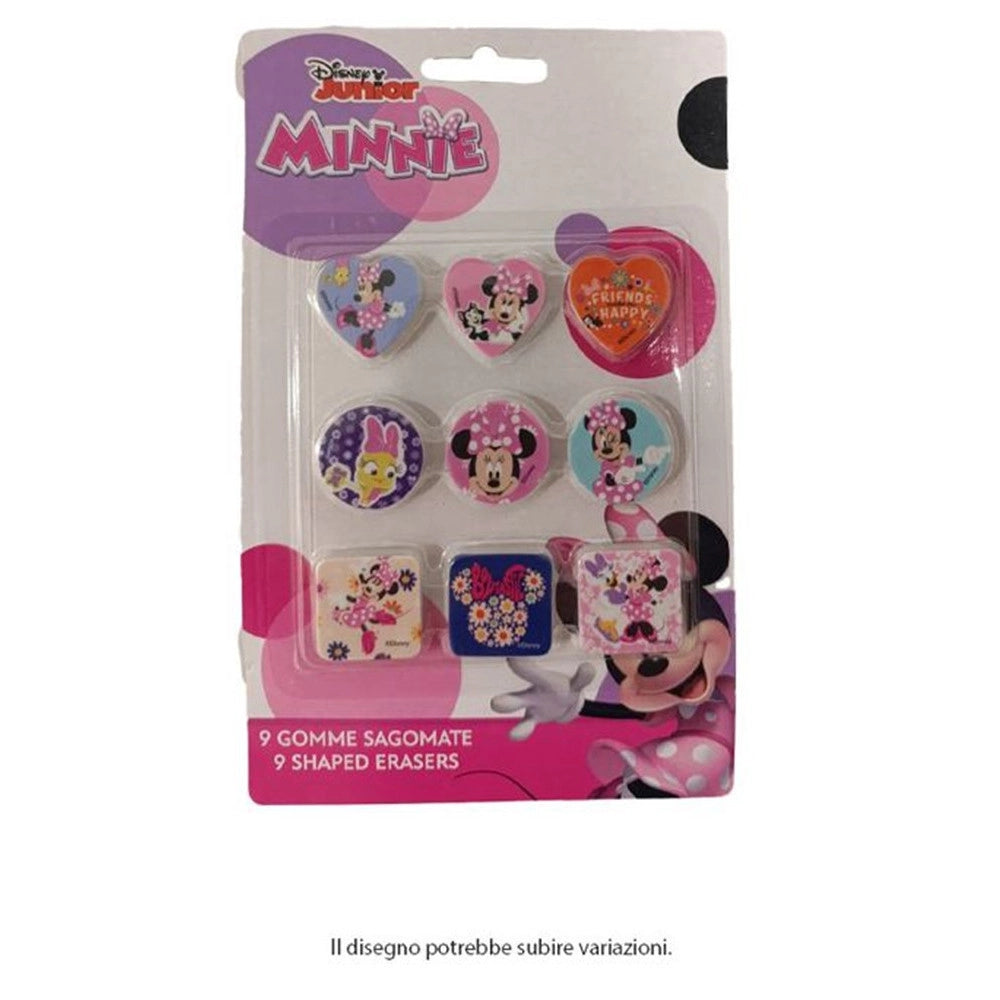 Trade Shop - Kit Gomme Per Cancellare 9pz Sagomate Tema Minnie Cancelleria Per Bambine Scuola 955333 -