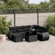 Set Divani da Giardino con Cuscini 8 pz Nero in Polyrattan