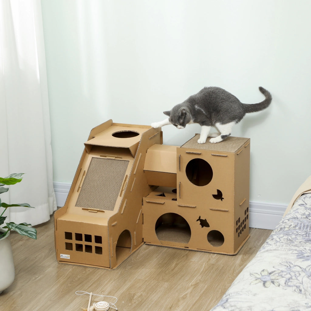 Castello per Gatti 2 Livelli con Tunnel e Ramp ¨C Minimal ¨C Marrone