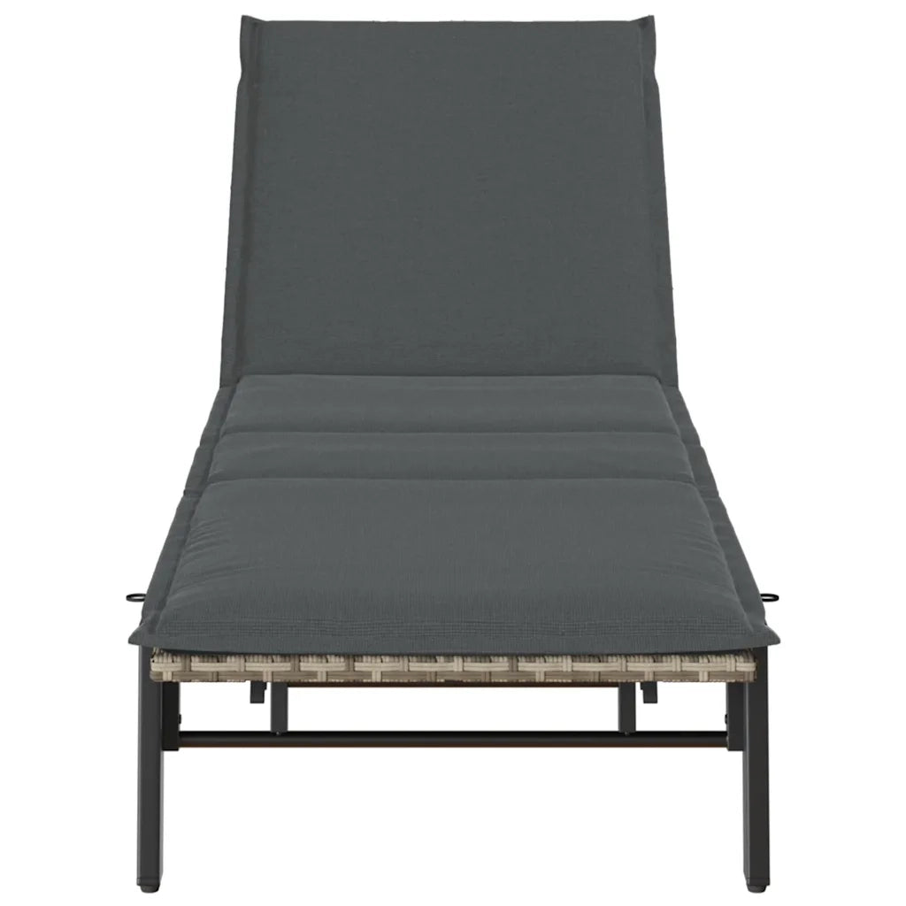 Lettino Prendisole | Sdraio da giardino | Lettino da sole con Cuscino Grigio Chiaro in Polyrattan