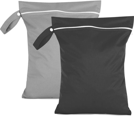 2 pacchi di sacchetti umidi 40 x 30 cm, sacchetti impermeabili per lavaggio grigio e nero, borse riutilizzabili con cerniera, sacchetti umidi per bambini per nuoto, per costume da bagno, lenzuola da spiaggia, pannolini