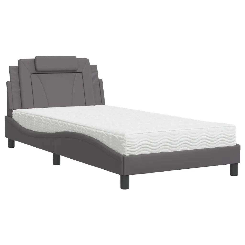 Letto singolo | Letto per adulti | Letto Viana con Materasso Grigio 100x200 cm in Similpelle