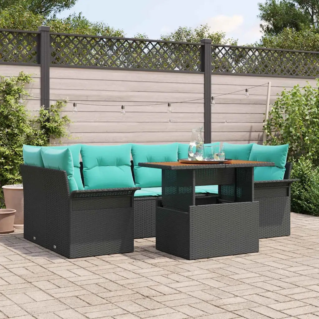 Set Divano da Giardino con cuscino 7 pcs Nero e blu 3349290