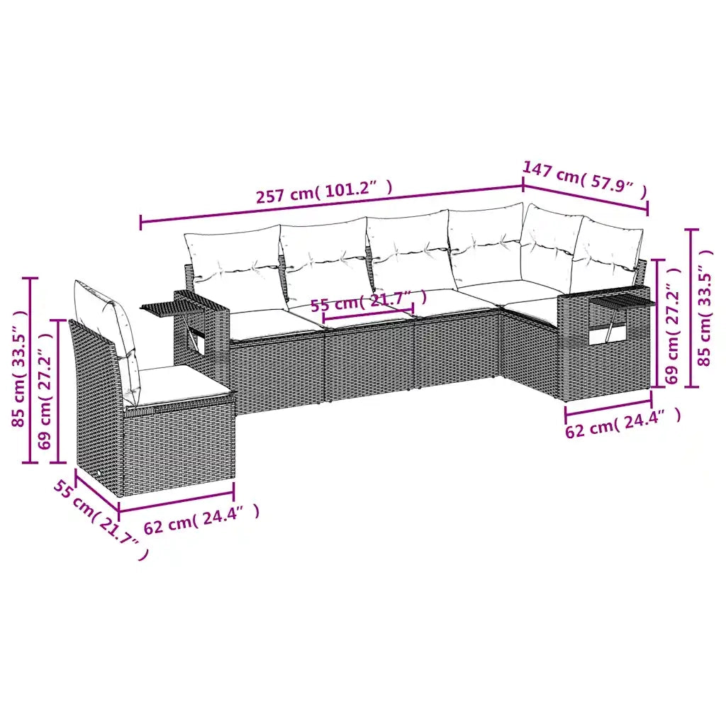 Set Divani da Giardino 6 pz con Cuscini Grigio in Polyrattan 3220230
