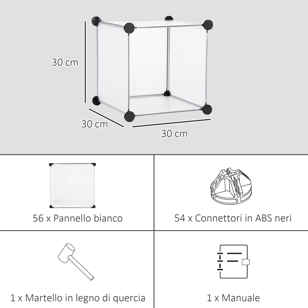 EasyComfort Mobile Scarpiera Modulare Salvaspazio, 16 Cubi 30x30x30 cm in Acciaio e PP, 125x32x125 cm, Trasparente