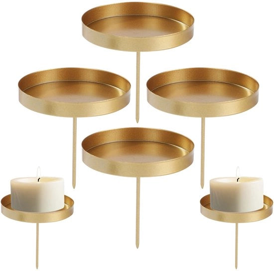 Adventskrans con 4 candelabri a forma di colonna in metallo, 8 cm, candelabri a forma di globo per decorazione di sfera.