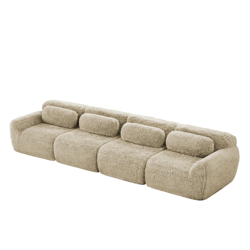 Sofa a 4 posti in tessuto premium - Zephmum - Colore khaki chiaro, antiscivolo, imbottitura ergonomica