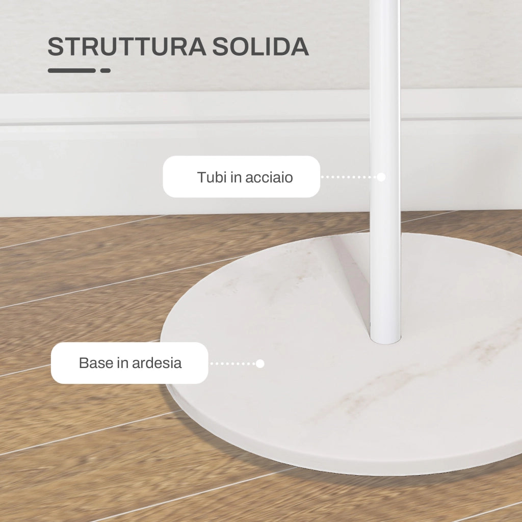Appendiabiti da Terra ¨C Xylo ¨C Bianco con 6 Ganci in Acciaio e Base in Ardesia