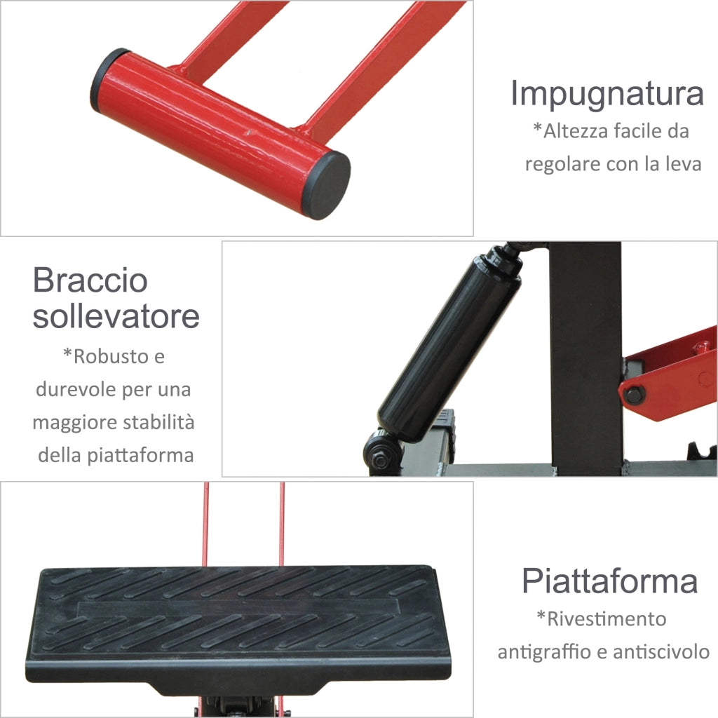 Cavalletto Alzamoto 28x17.5x24.5-35.5 cm in Acciaio e Gomma Nero e Rosso