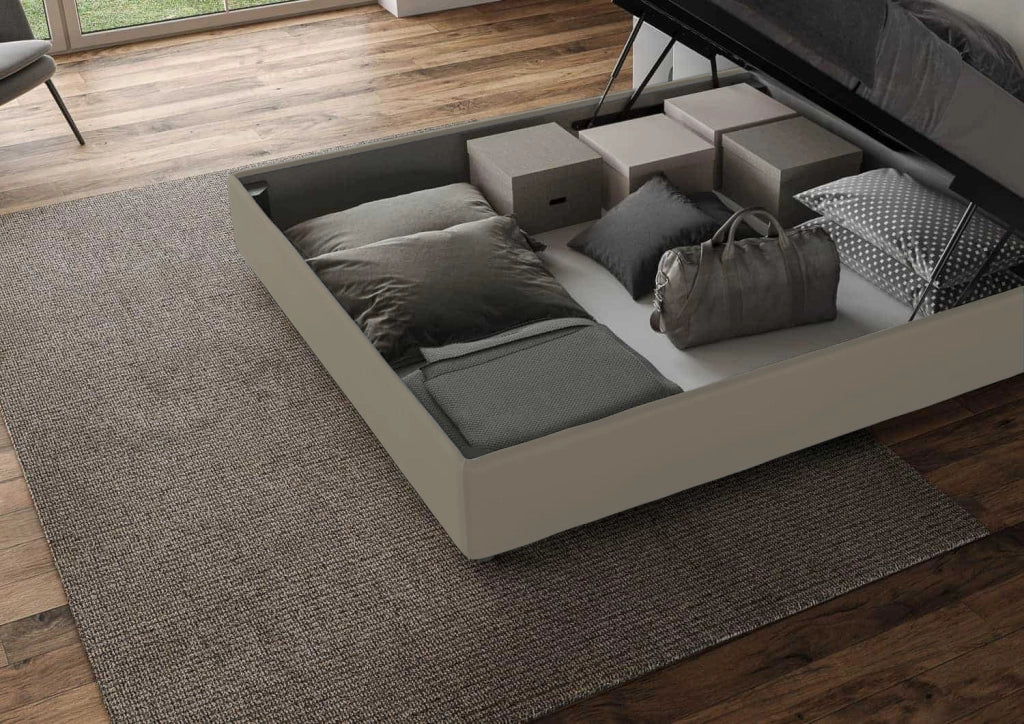 BS COM Letto singolo contenitore imbottito 80x210 similpelle cappuccino