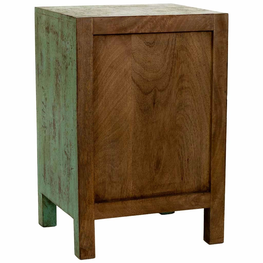 Comodino artigianale in legno verde 45x35x60h cm