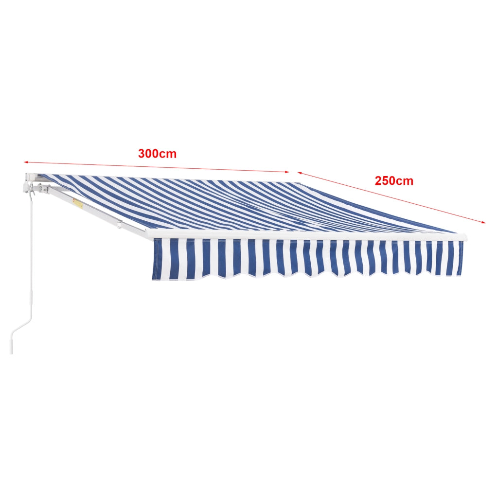 Tenda da Sole a Muro Bitonto con Bracci Estensibili e Manovella 300 x 250 cm (LxP) Blu/Bianco [en.casa]