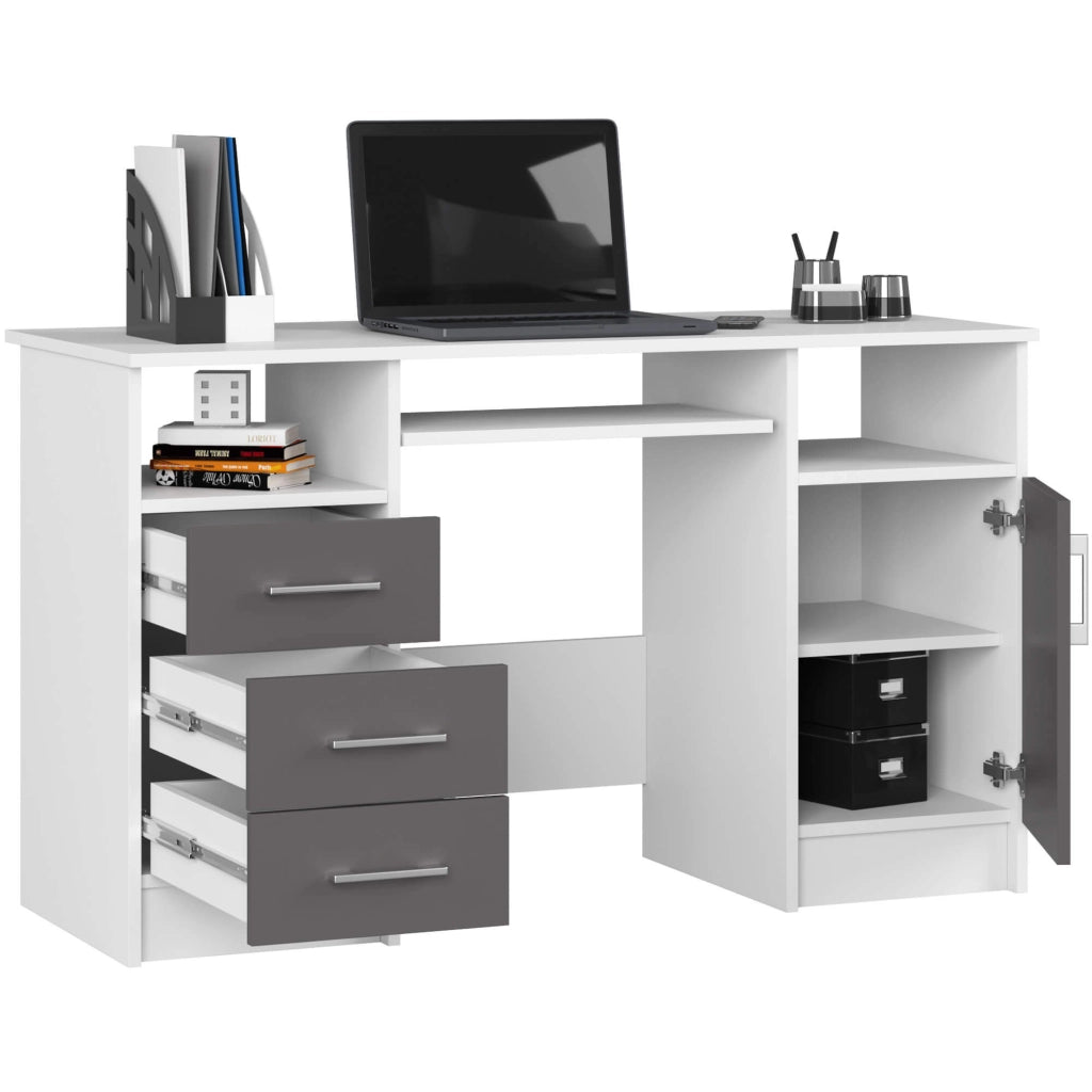 Scrivania AKORD ANA Bianco 124 cm 1 anta 3 cassetti inserto frontale Grigio Grafite 124x52x74 cm