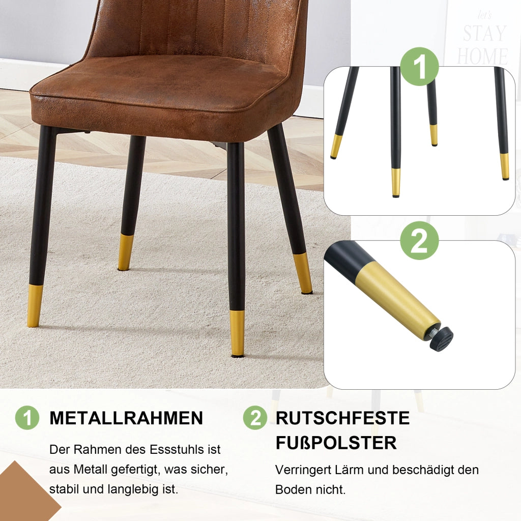 Set di 2 sedie da pranzo con schienale ergonomico e seduta imbottita in tessuto tech marrone e metallo nero