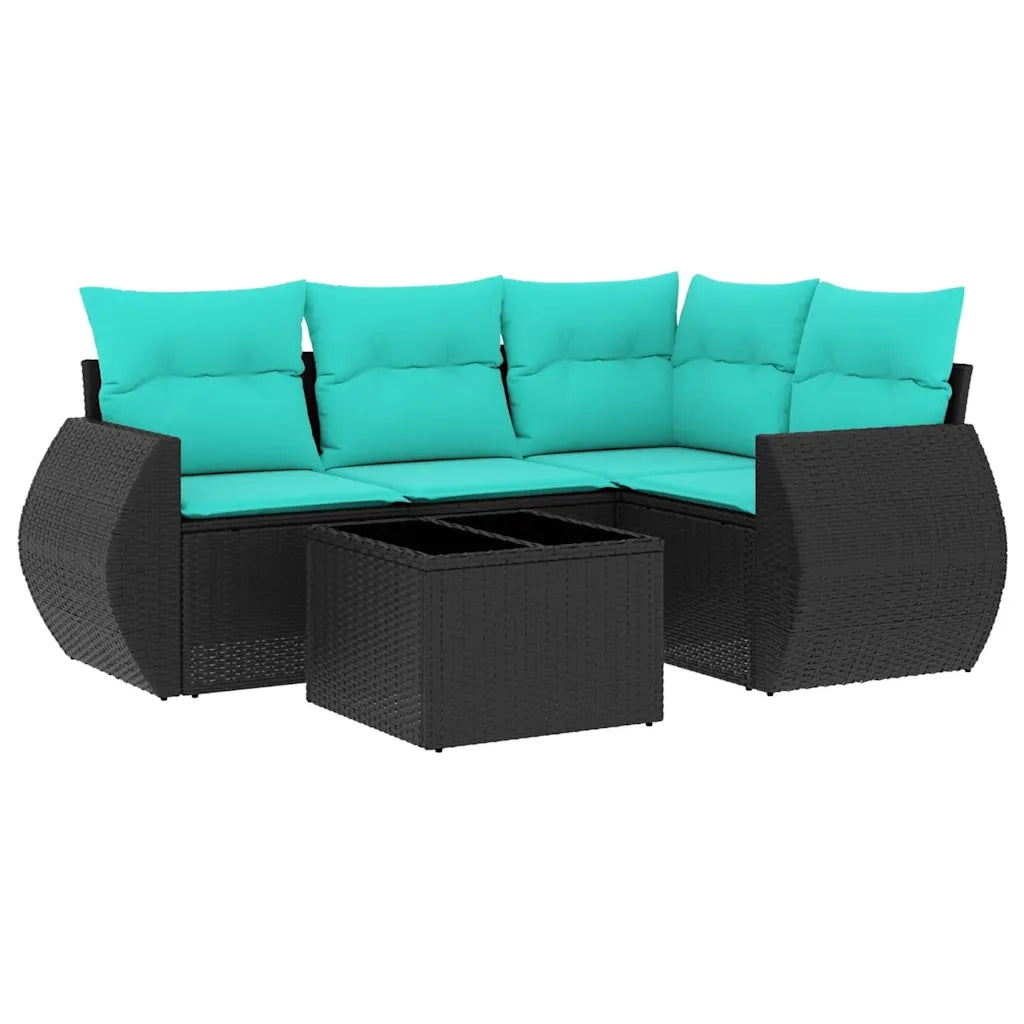 Set Divani da Giardino 5 pz con Cuscini Nero in Polyrattan 3221316