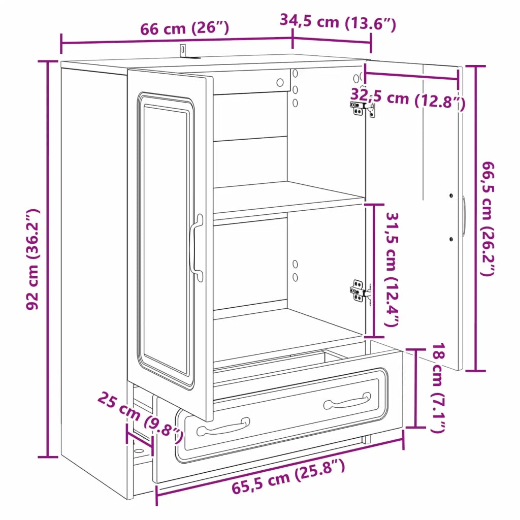 Credenza | Madia | Buffet da pranzo | Armadio da pranzo con cassetto Rovere Artigianale 66 x 34,5 x 92 cm