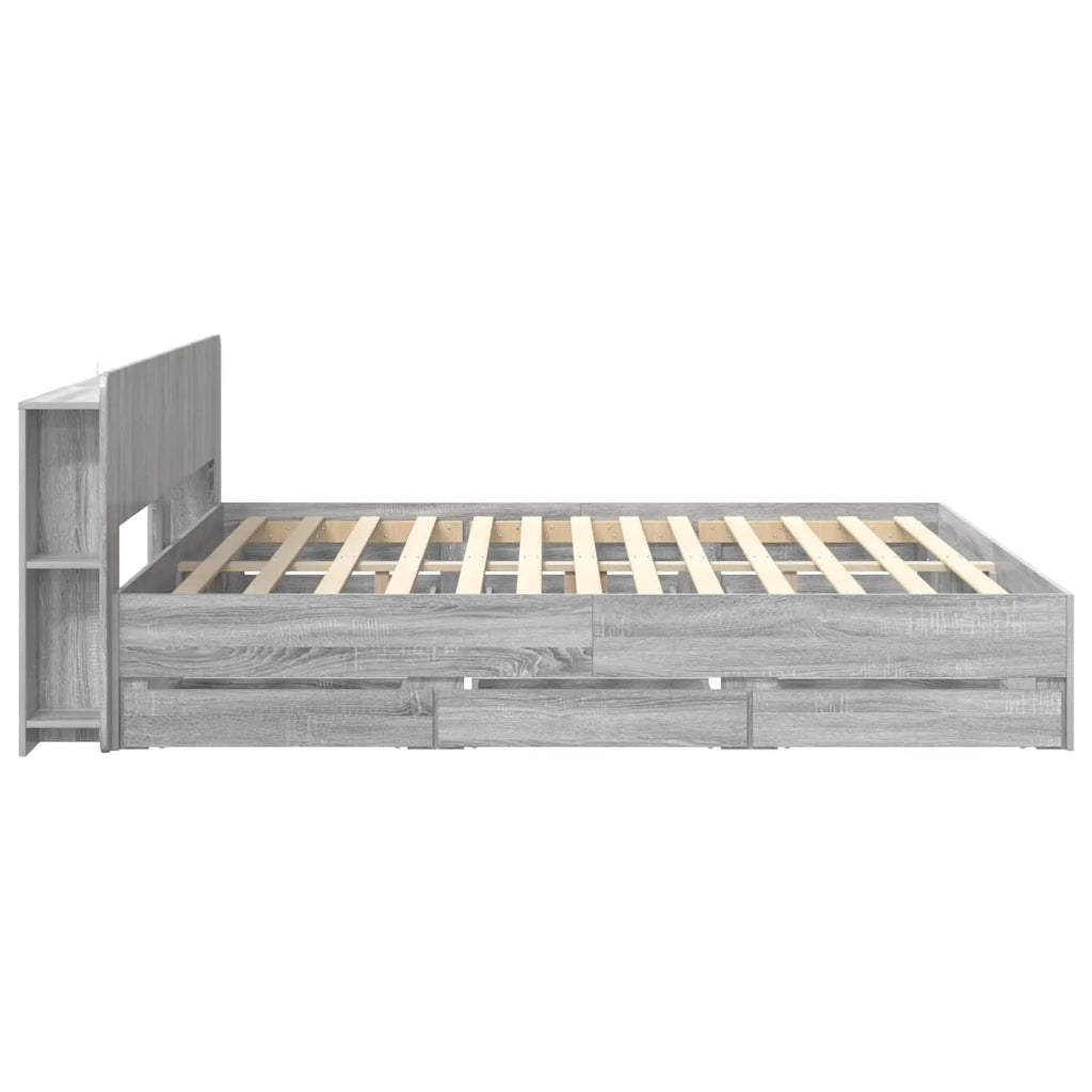 Letto matrimoniale | Letto per adulti | Telaio del letto con storage Sonoma grigio 180 x 200 cm