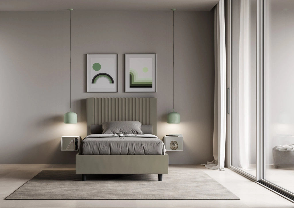 BS COM Letto una piazza e mezza con rete imbottito 120x200 similpelle cappuccino
