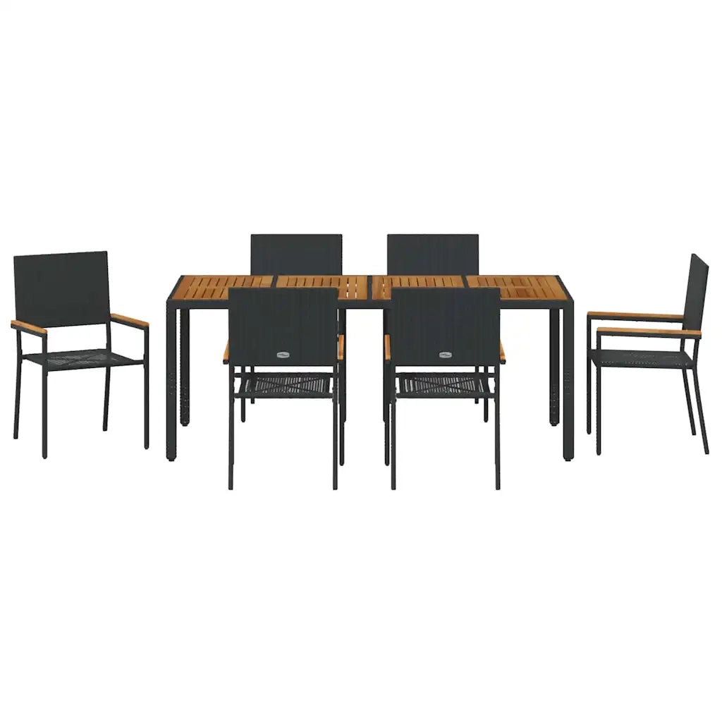 Set da Pranzo per Giardino 7 pcs Nero polyrattan 3365410