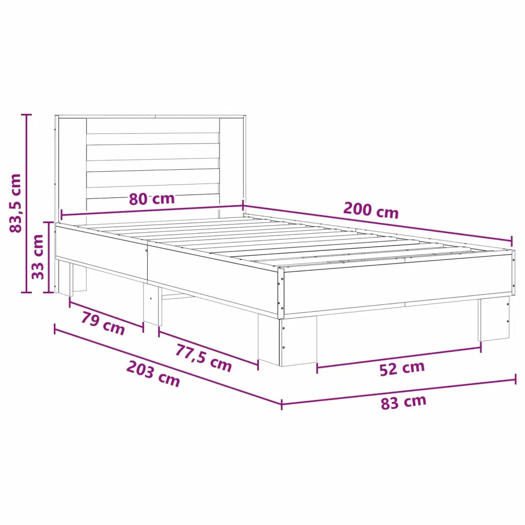 Struttura letto con testata-Giroletto Sonoma grigio 80 x 200 cm 618917