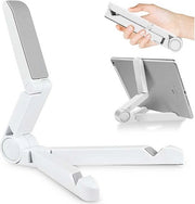 Stand per tablet e stand per smartphone, regolabile, stand per tablet portatile per iPad, Samsung Galaxy e Kindle Fire, stand per smartphone desktop per iPhone e Samsung (bianco)