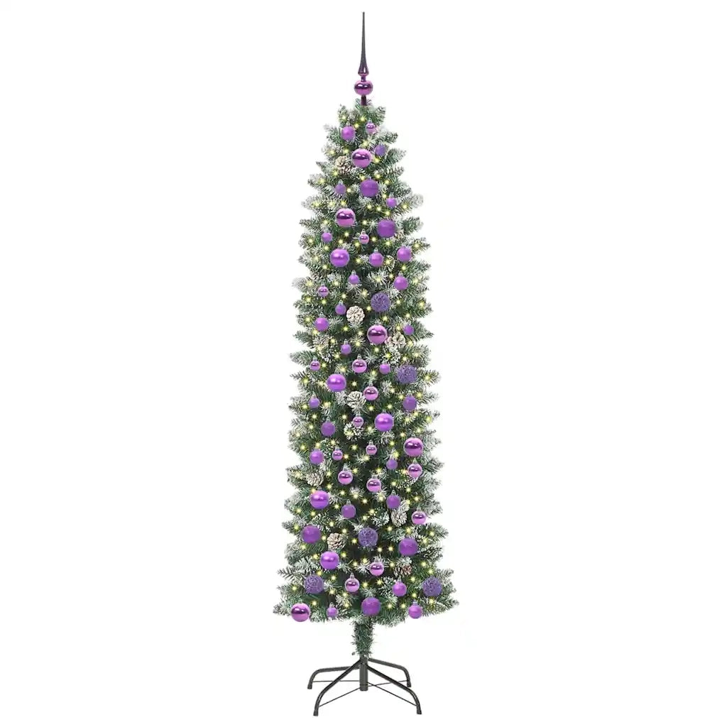 Albero di Natale Artificiale Sottile Verde e Bianco 180 cm 3395299