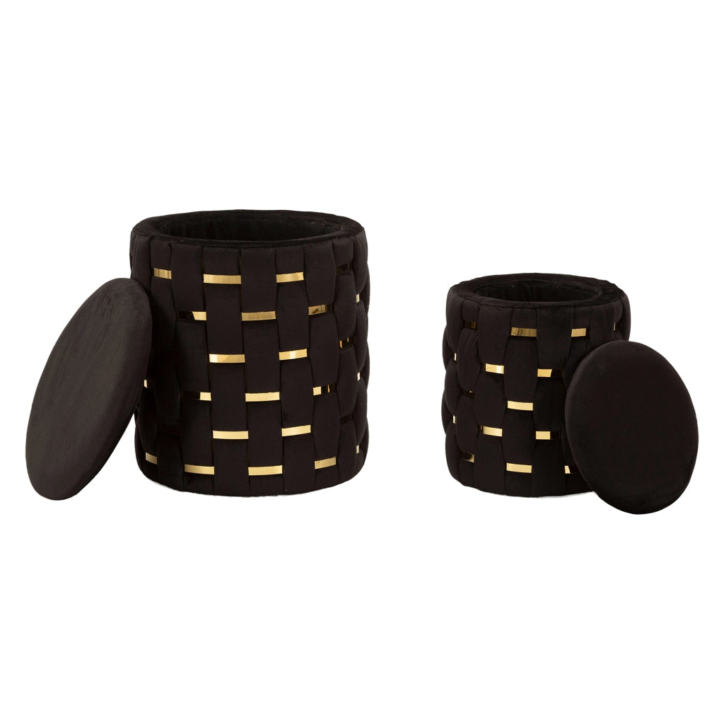 Kasane, Pouf Contenitore set da 2, 37x37x42h cm Nero