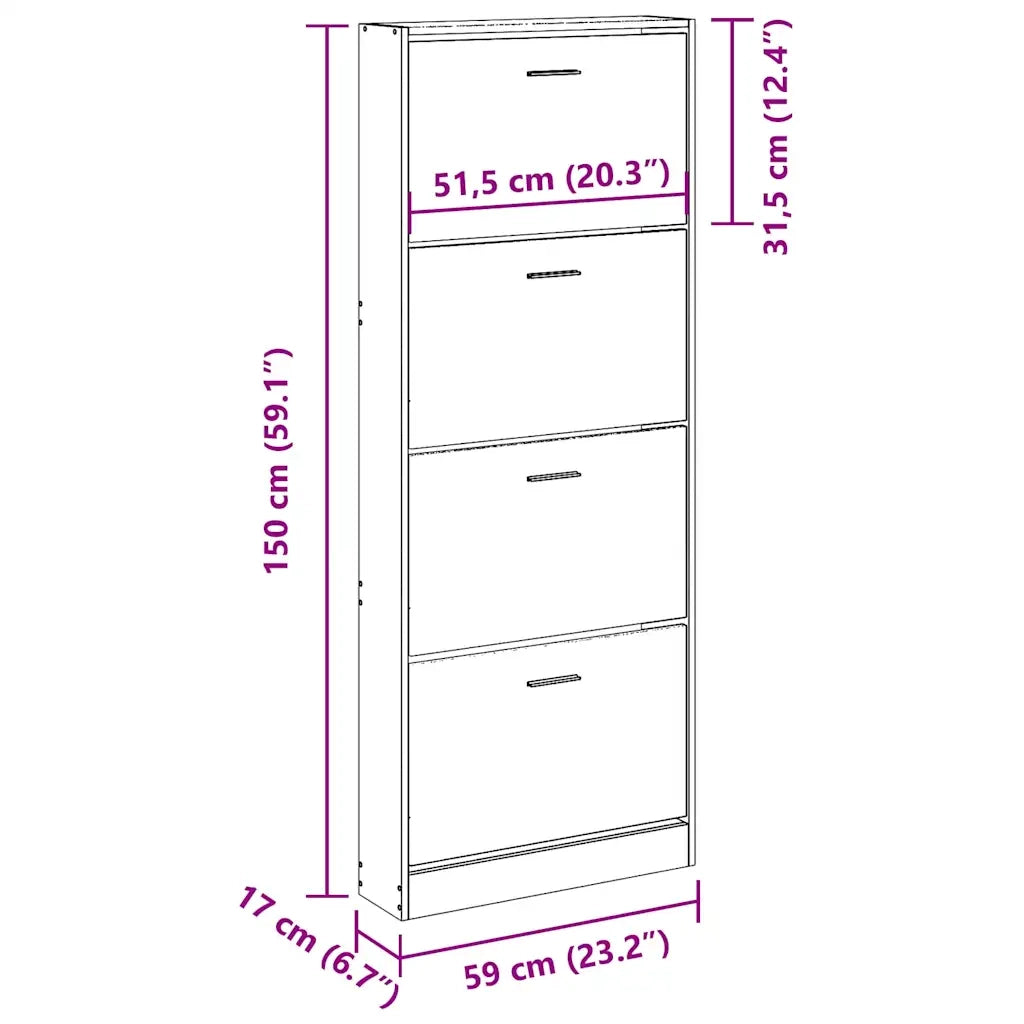 Scarpiera | Mobile per scarpe Nera 59x17x150 cm in Legno Multistrato